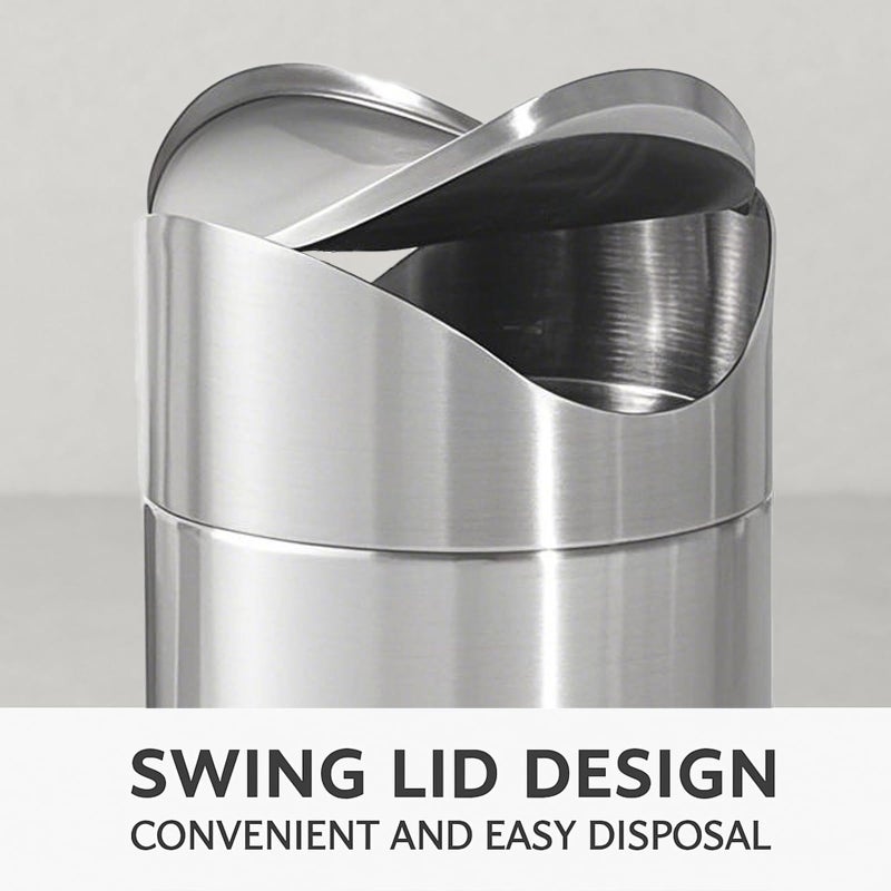 JILLICK Small Mini Trash Can with Lid, Brushed Stainless Steel Small Tiny Mini Trash Bin Can, Mini Countertop Trash Cans for Desk Office, Swing Top Trash Bin 1.5 L/0.40 Gal (Sliver) - Image 3
